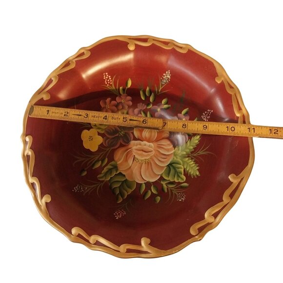 Maroon Tole Style Hand Painted Ceramic Bowl - Picture 9 of 9